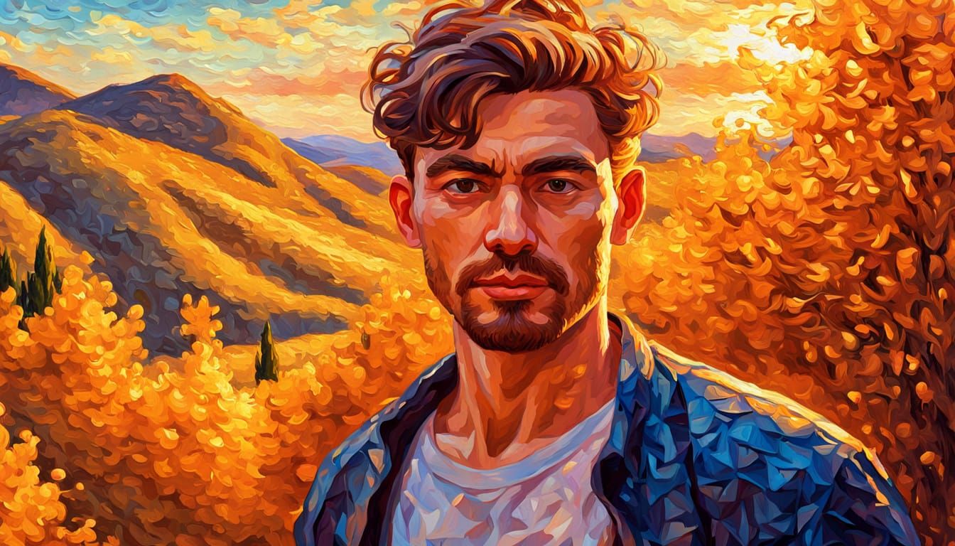 Expressionist Figure in Neo-Impressionist Oil Painting