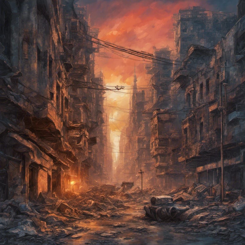 Abandoned city after nuclear war, digital painting...