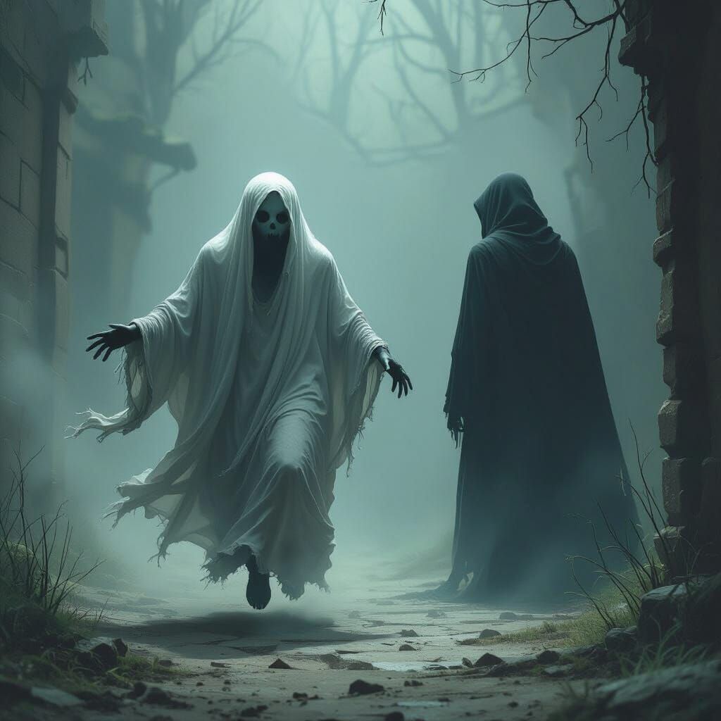 Frightened Ghost Pursued in Eerie Digital Art