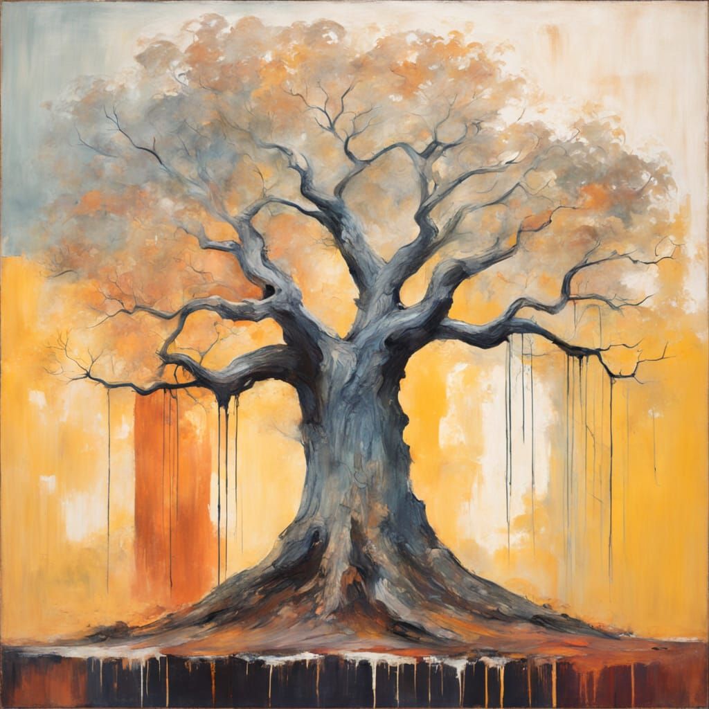 Ancient Tree Portrait in Abstract Expressionist Style