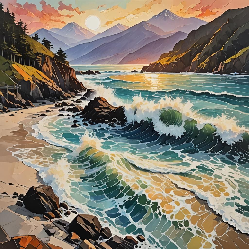 Sunrise at Mountain Beach Cove: Abstract Art