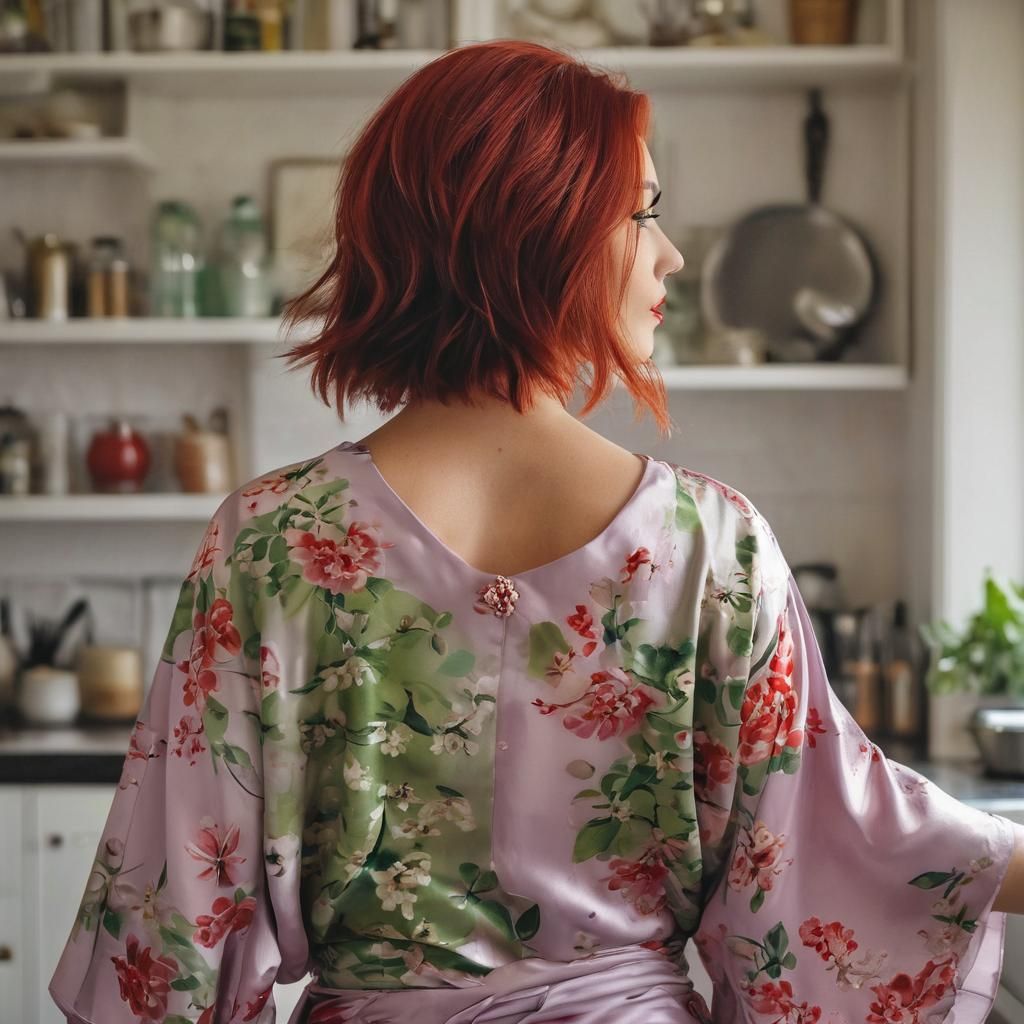 Woman in Kimono with Red Hair, Photorealistic Style