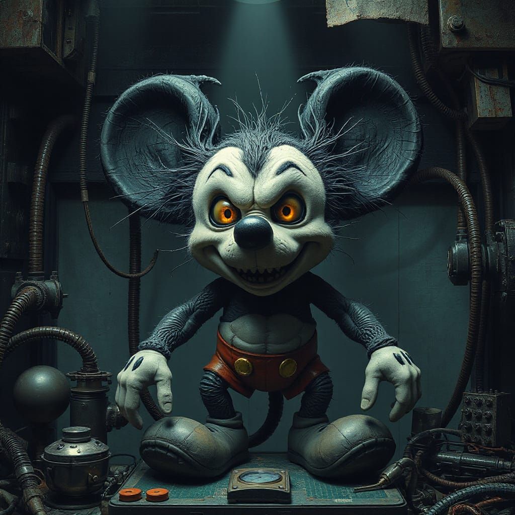Menacing Mickey Mouse Necromorph in Biomechanical Horror Sty...