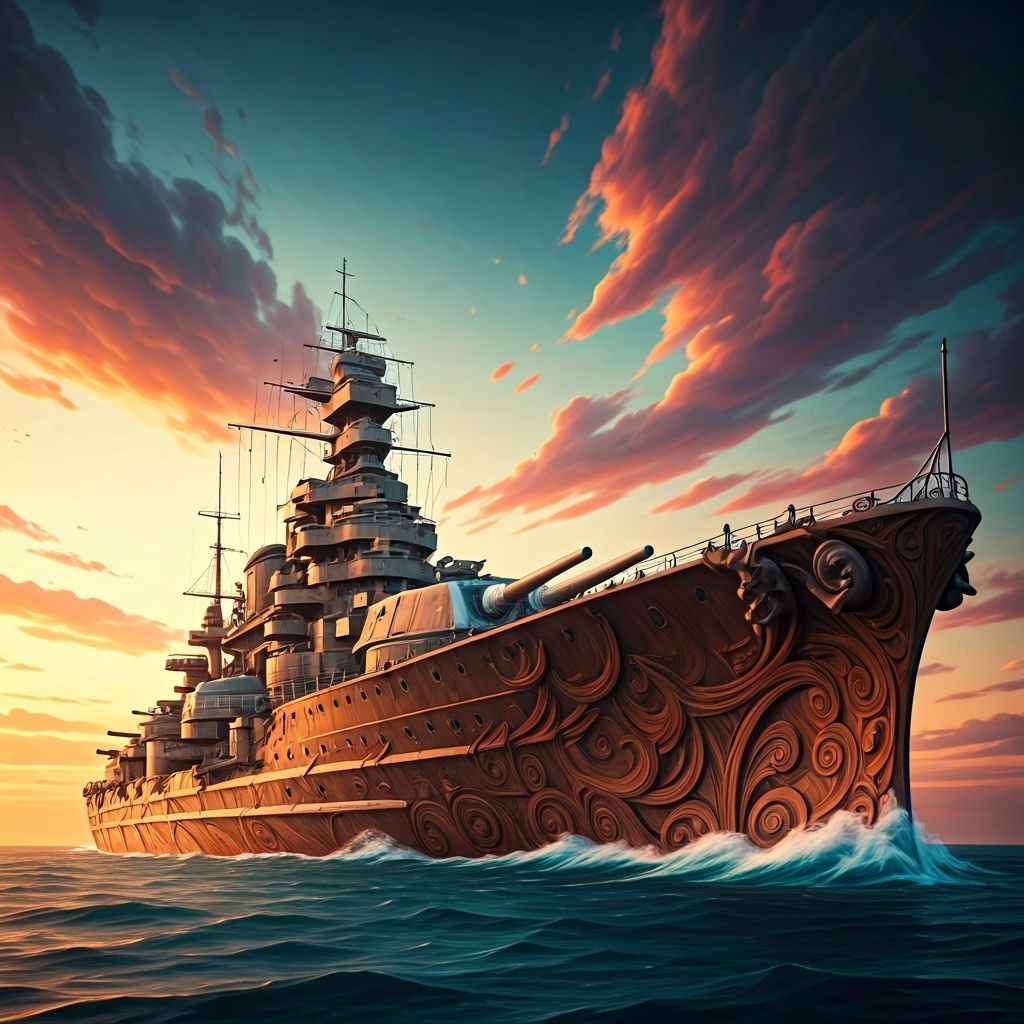 Wooden Battleship in Fantasy Sky, Matte Painting