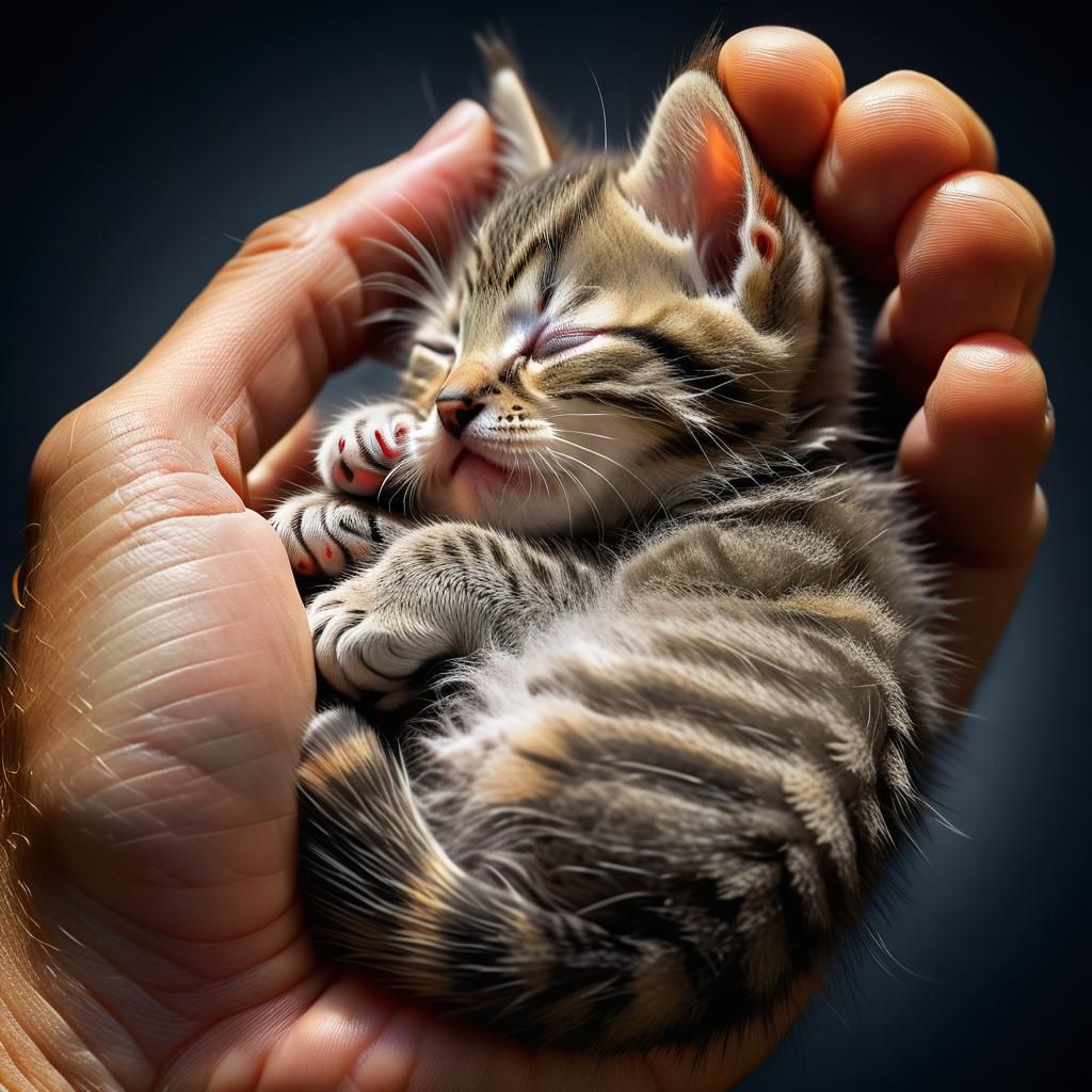 Gray Tabby Kitten Sleeping: Hyperrealistic Macro Photography
