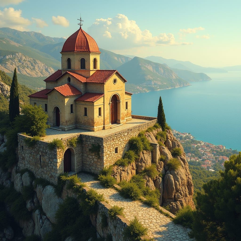 Majestic Byzantine Church in Golden Light