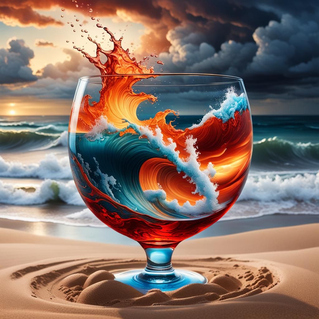 Storm in Glass: Hyperrealistic Splash Art Seascape