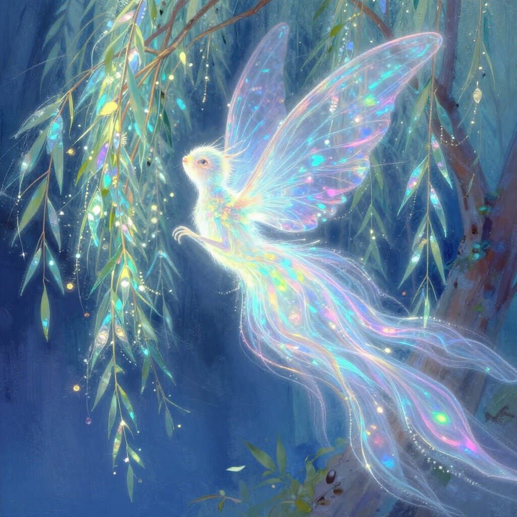 Ethereal Willow Creature Glowing with Prismatic Light