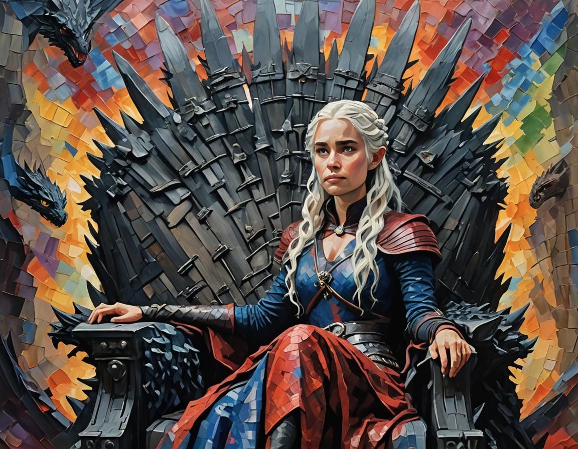 Daenerys and Toothless on the Iron Throne as Impasto Paintin...