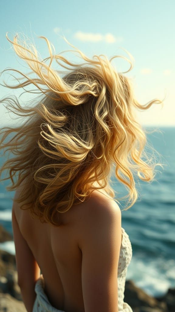 Blonde Woman's Hair Creates a Stormy Scene
