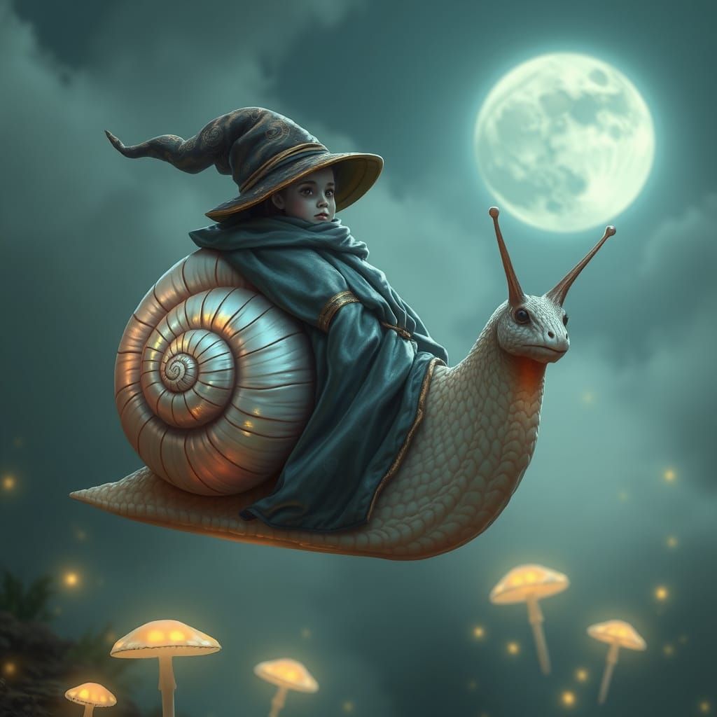 Majestic Snail Soars in Iridescent Flying Snail, Realistic