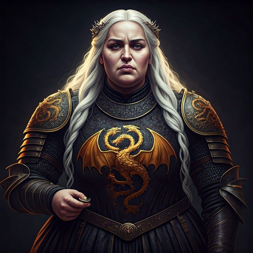 Medieval Queen in Opulent Armor, Adorned with Golden Dragon....