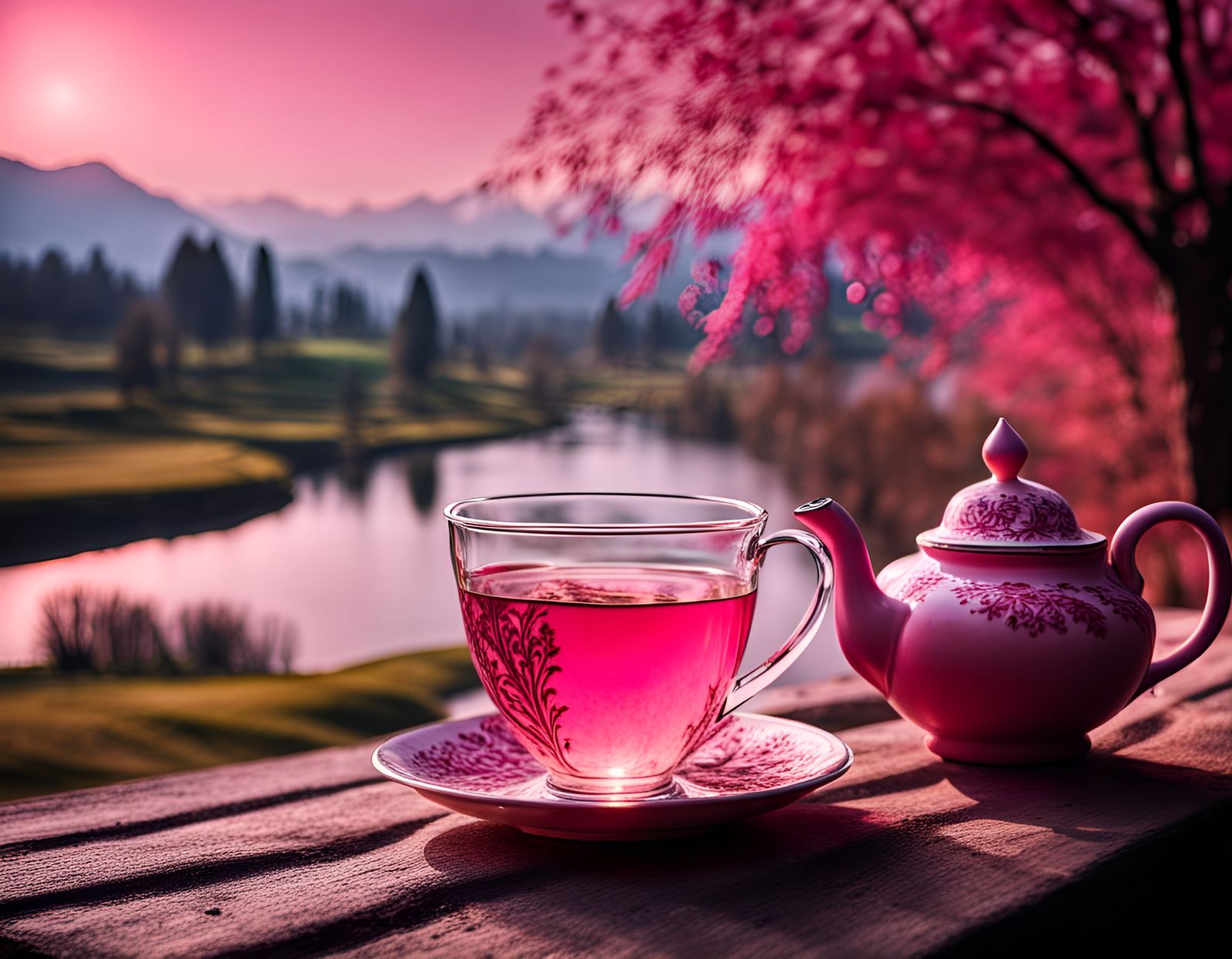 Relaxing Kashmiri Pink Chai Tea Landscape