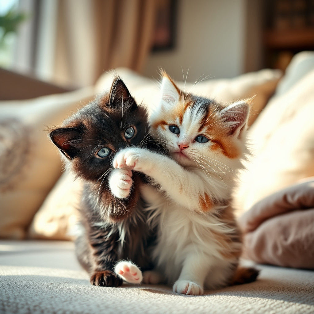 Adorable Kittens Entwined in Cozy Lounge Room