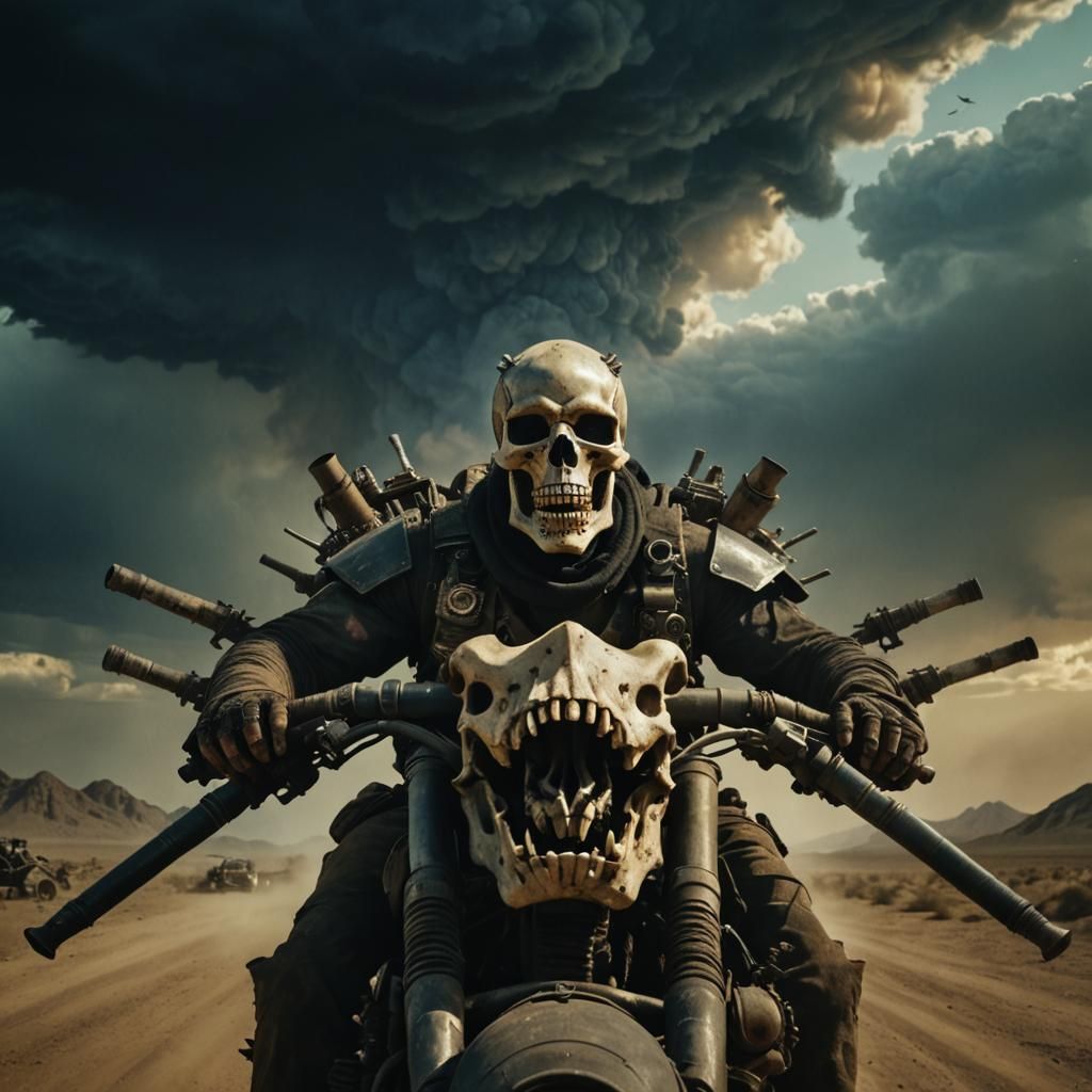 Mad Max Style Vehicle with Machine Gun and Skull