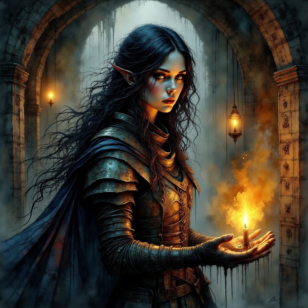 Sorceress in Candlelit Chamber