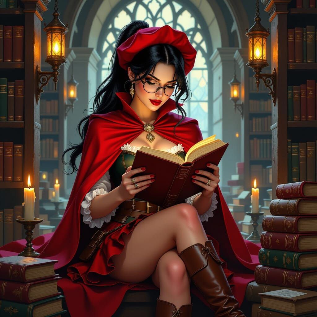 Mystical Library: A Scholar's Fantasy Oil Painting