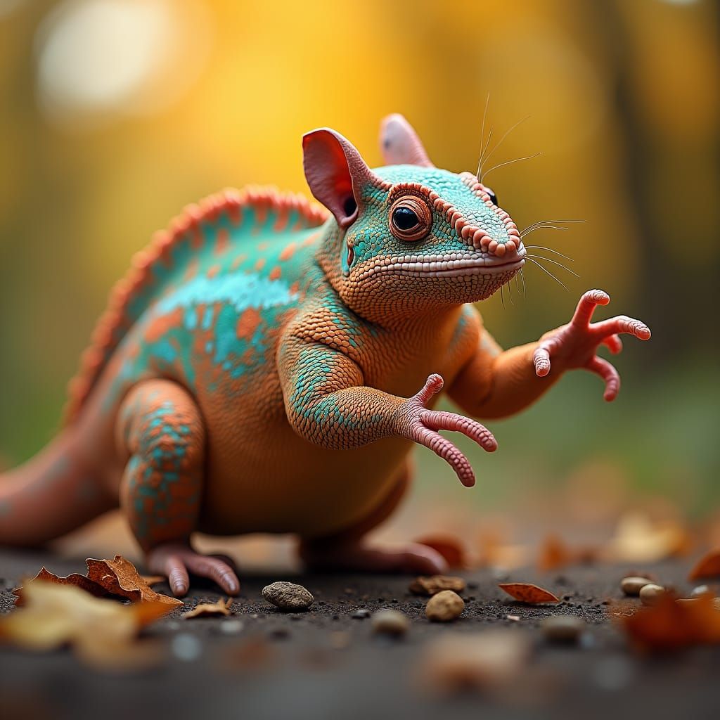 Hybrid Woodchuck Chameleon Octopus Creature in Golden Light