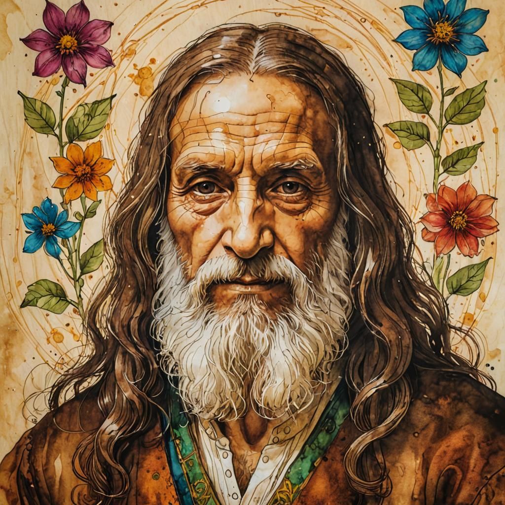 Glowing Alcohol Ink Self-Portrait in Da Vinci Style