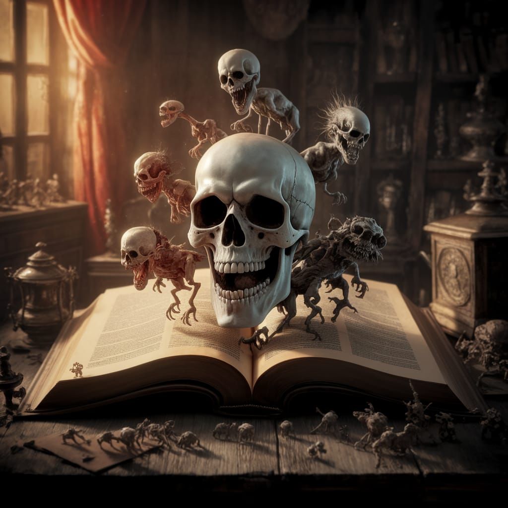 Haunting Digital Art of Ancient Tomes and Horrific Beasts