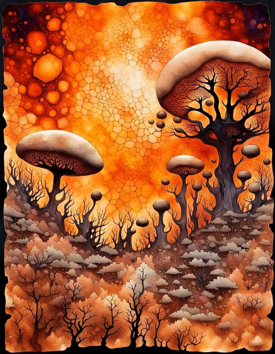 Mushrooms Chemigram Art Style