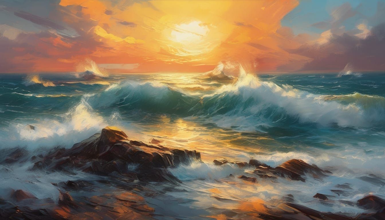 Vibrant Turner-Inspired Seascape with Expressive Brushstroke...