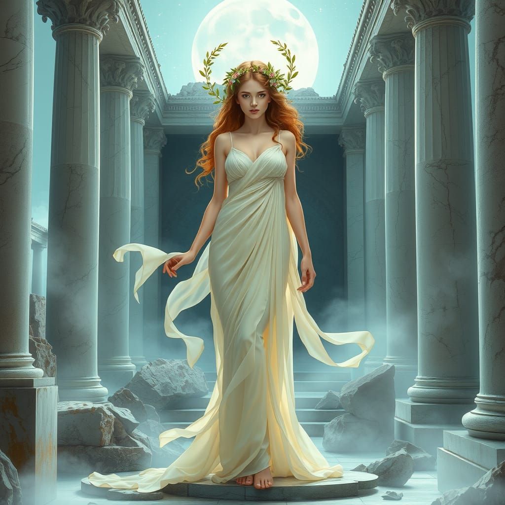 Ethereal Goddess in Dreamy Futurism