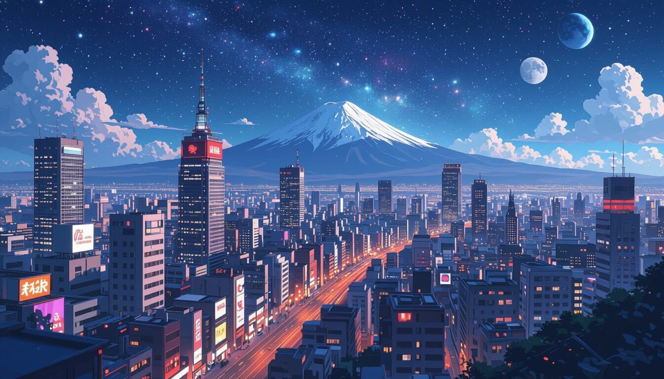 Osaka Cityscape in Vibrant Manga Style