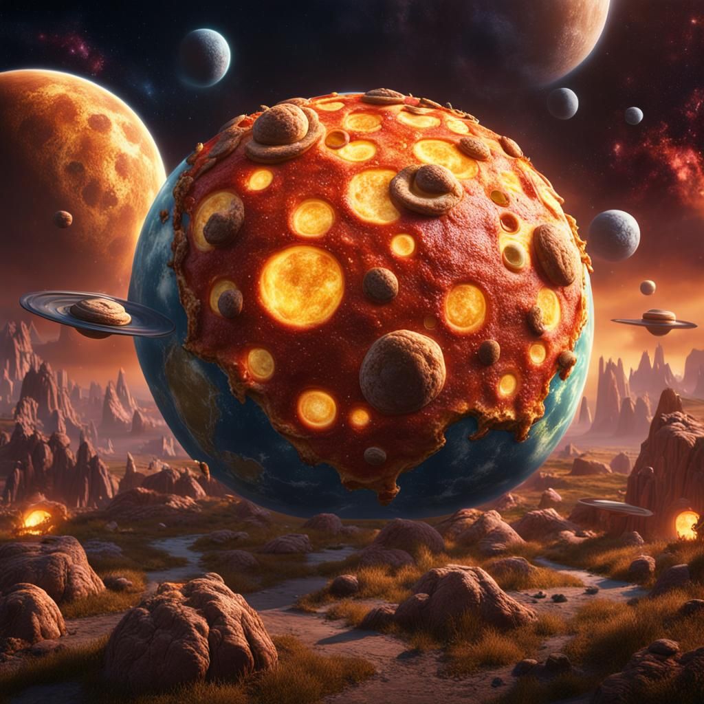 Pizza Planet with Cheese Moons: Fantasy Concept Art