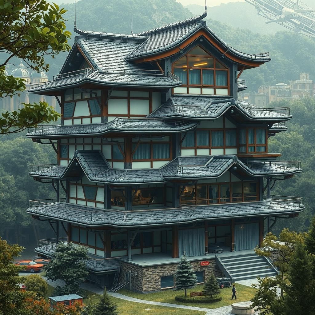 Futuristic Skyscraper at Dusk in Biomechanical Style