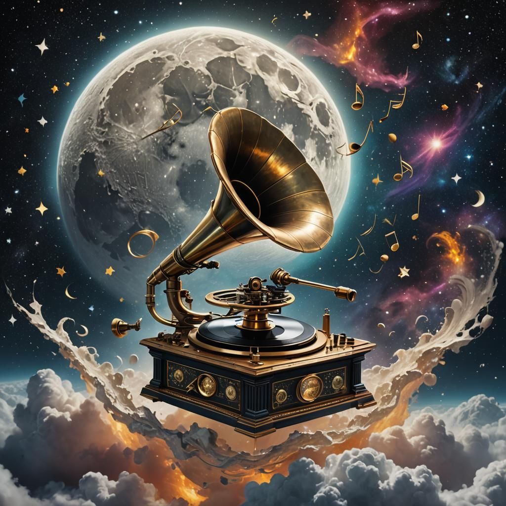 Phonograph in Space: A Hyperrealistic Splash Art