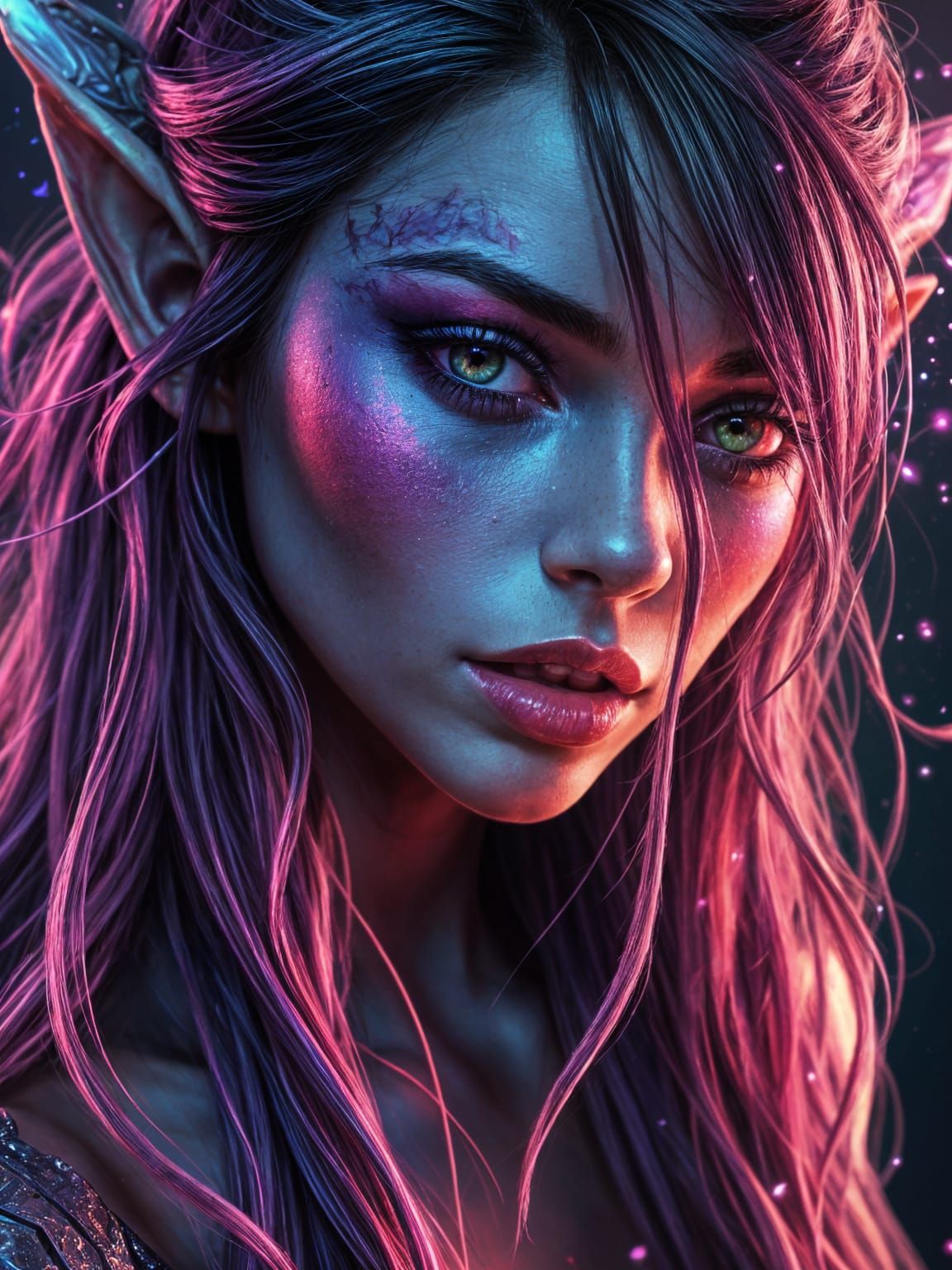 Magical Night Elf Digital Art in Explosive Colors