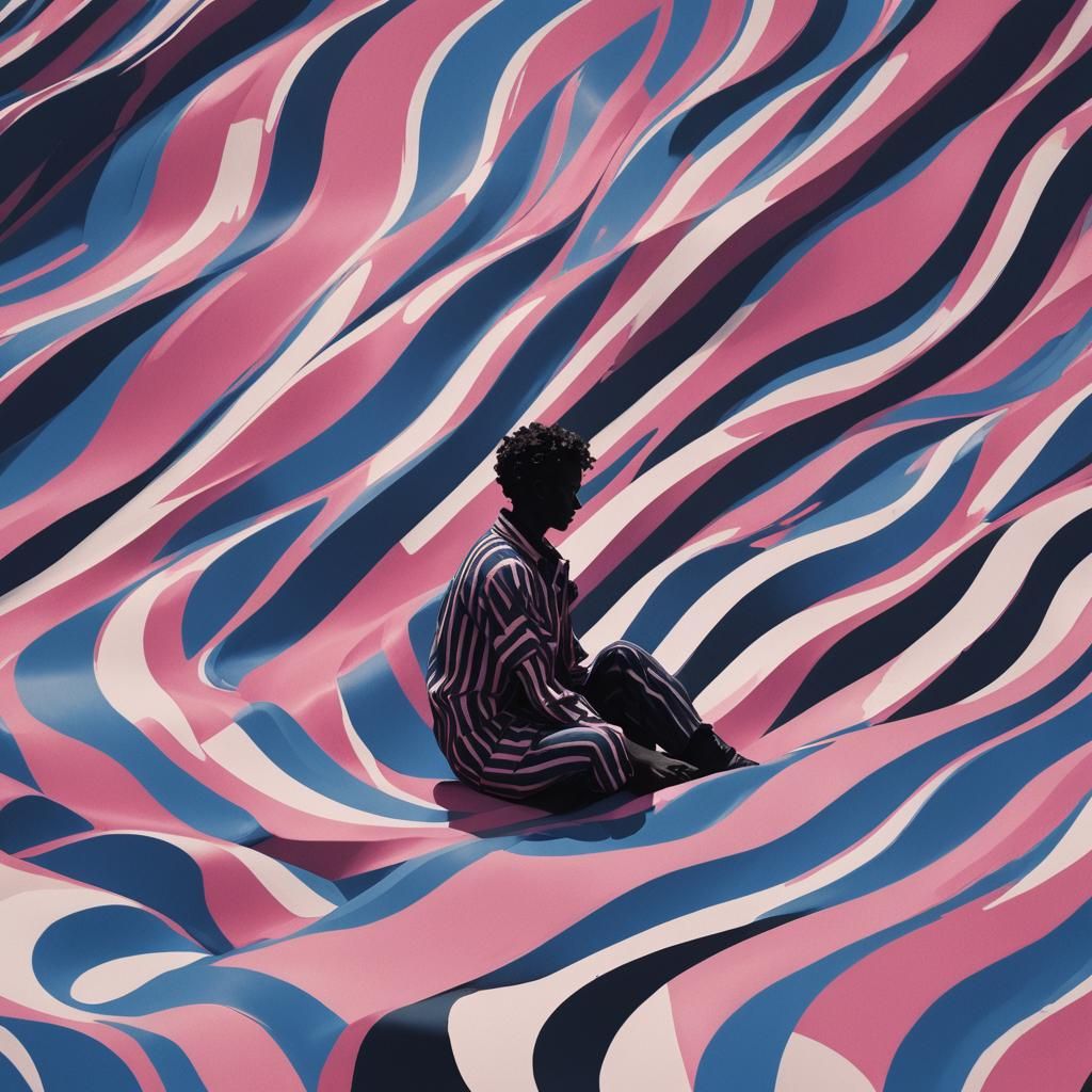 Silhouetted Figure Lounging Against Abstract Colorful Backgr...