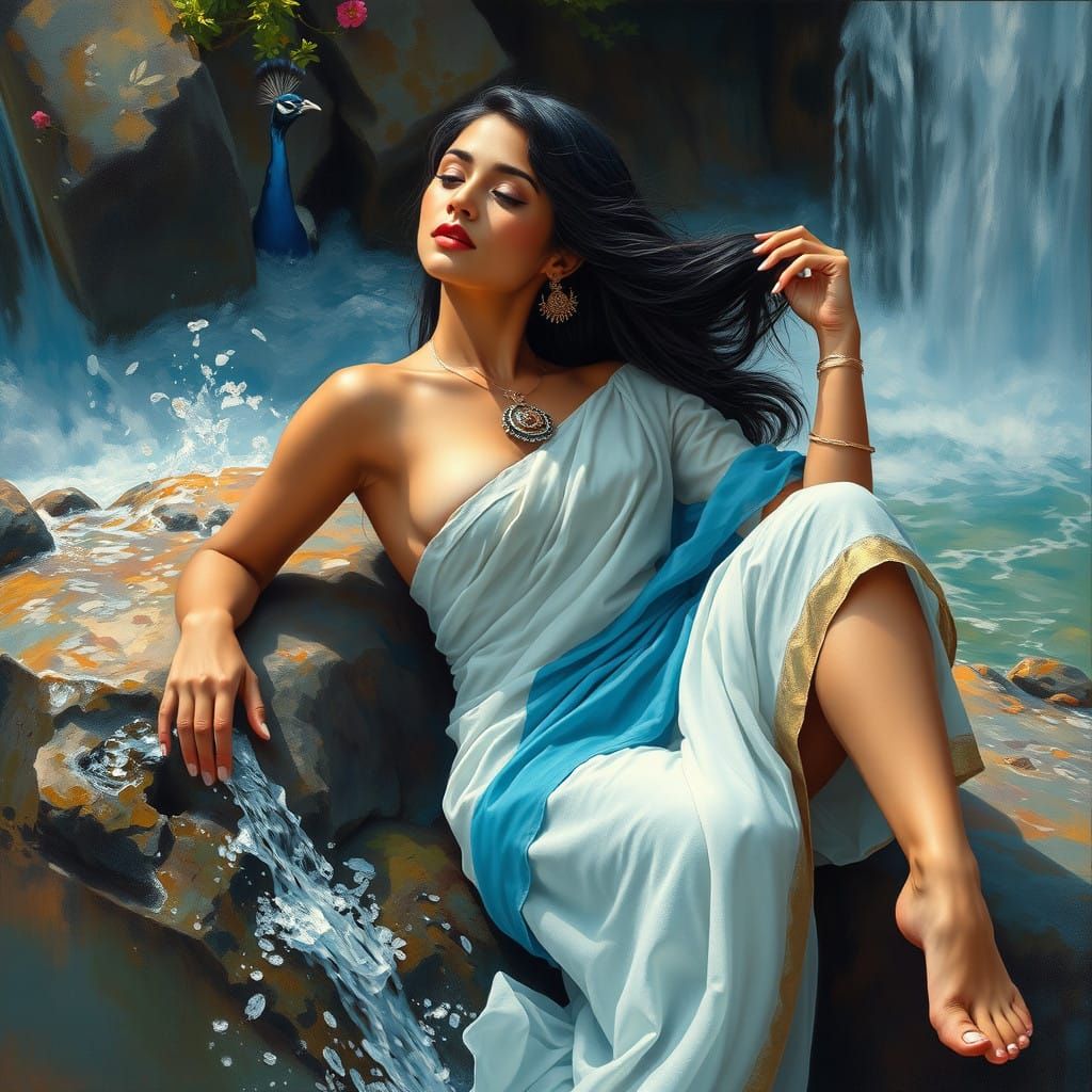 Extreme details. A stunning oil painting capturing an a beautiful young Indian woman l