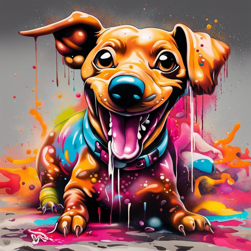 Colorful Graffiti Weenie Dog Street Art