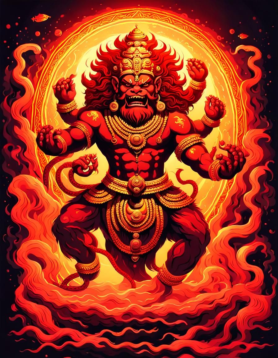 Fierce Narasimha: Vishnu Avatar in Neon Style