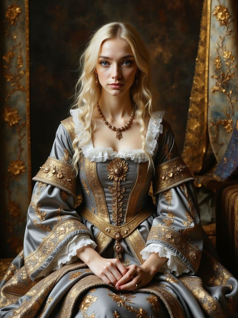 Elegant Young Woman in 17th Century Regalia