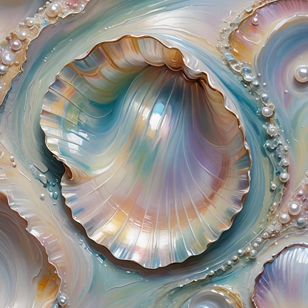 Impressionistic Pearl Inside Open Seashell