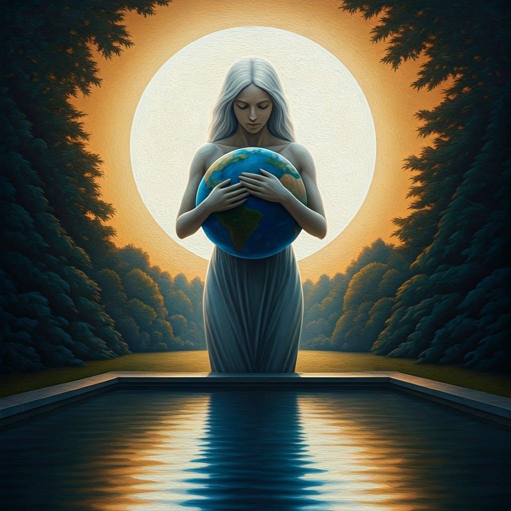 A Woman of Wonder Embracing the Earth in Soft Romanticism