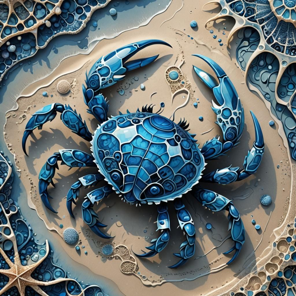 Abstract Fractal Crab Art in Blue Hues