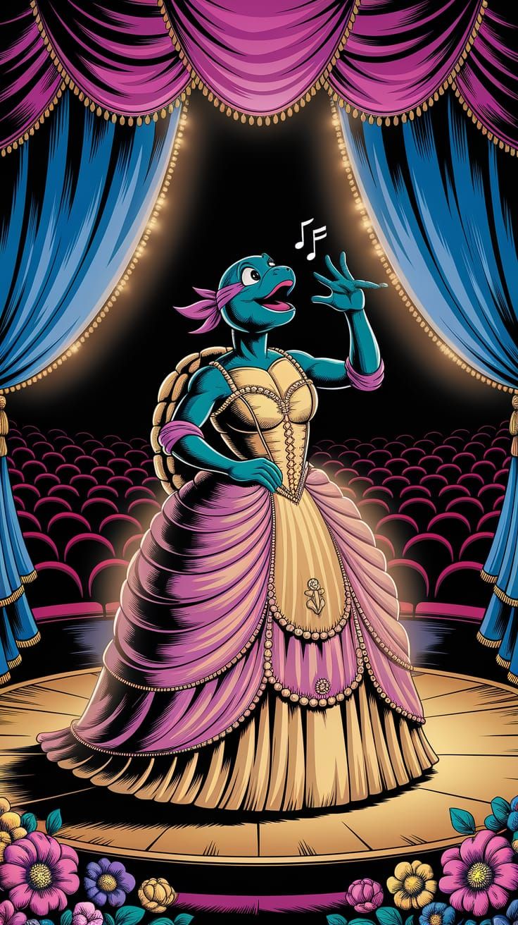 Opera Singing Turtle in Pulp Comic Style
