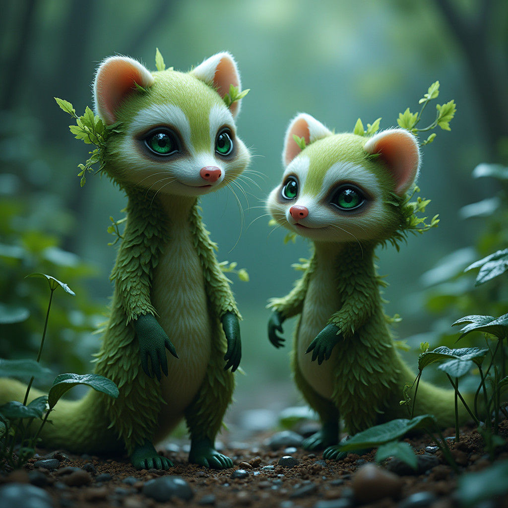 Verdant Raccoon-Ferret Hybrid in Fantasy Concept Art