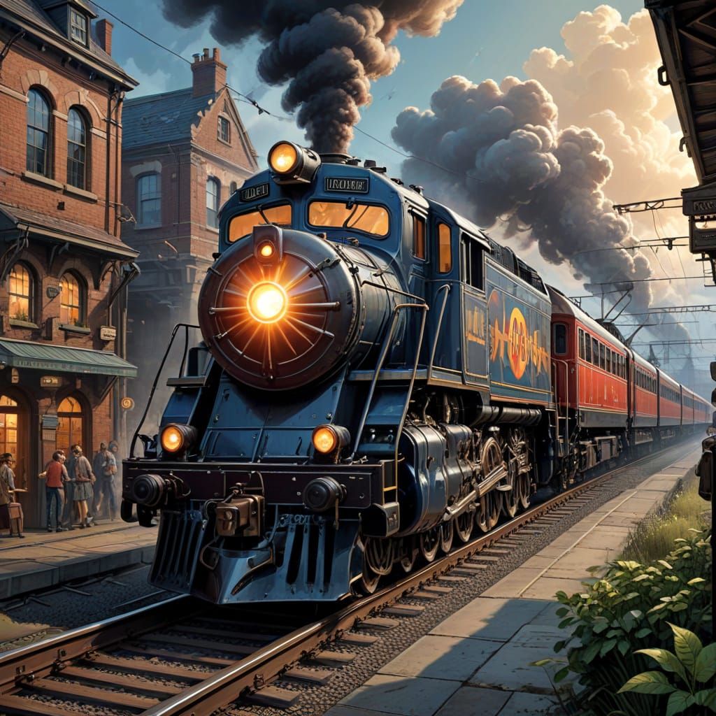Sleek Steam Locomotive in Comic Book Style