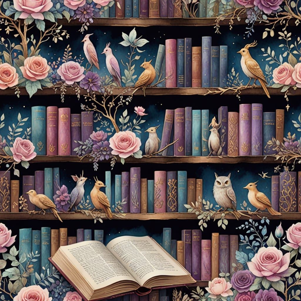 Ethereal Bohemian Bookshelf in Whimsical Watercolor