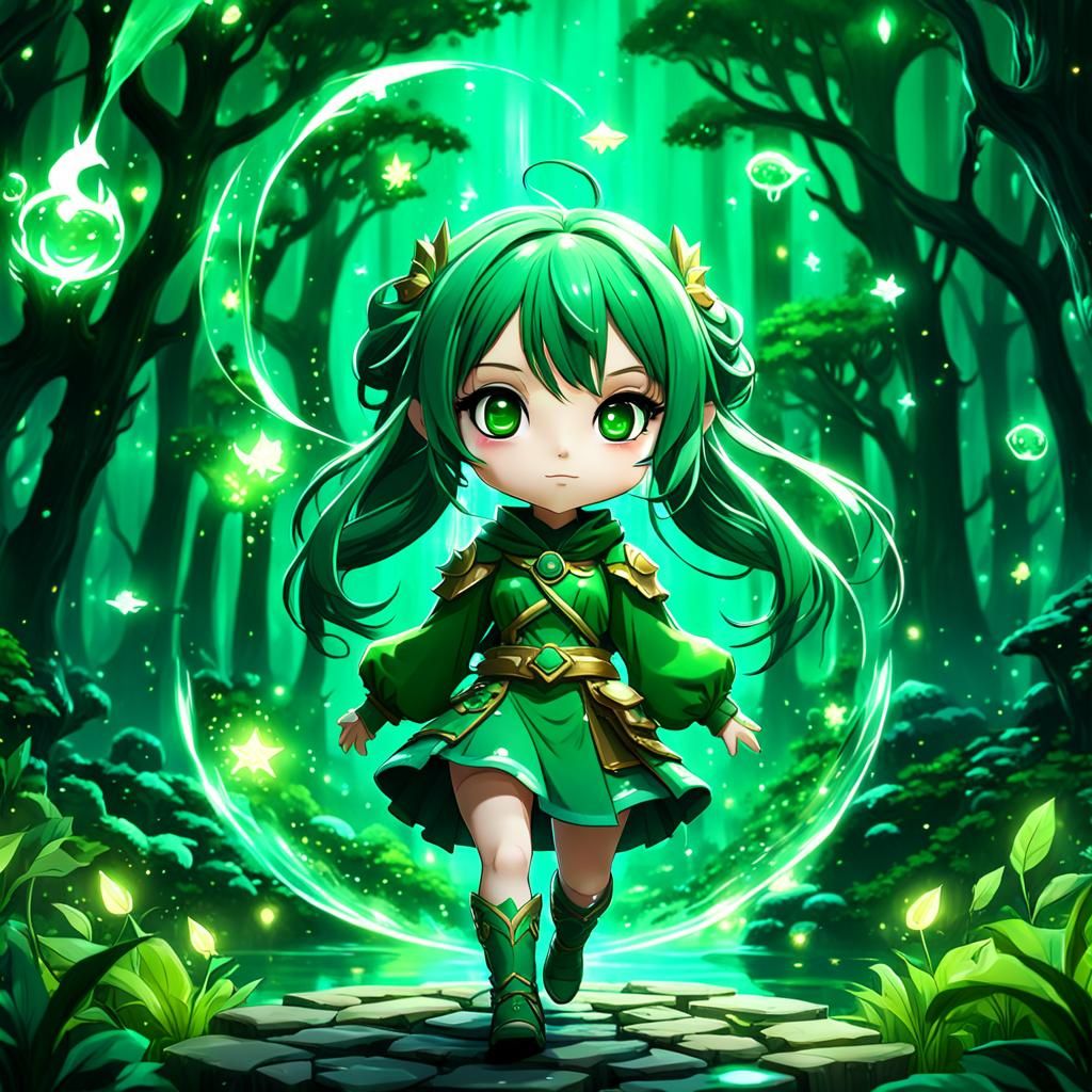 Adorable Chibi Anime Girl Surrounded by Magic