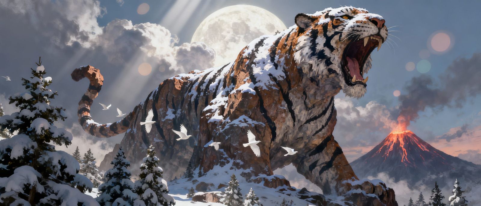 Giant Tiger Mountain Landscape in Hypermaximalist Style