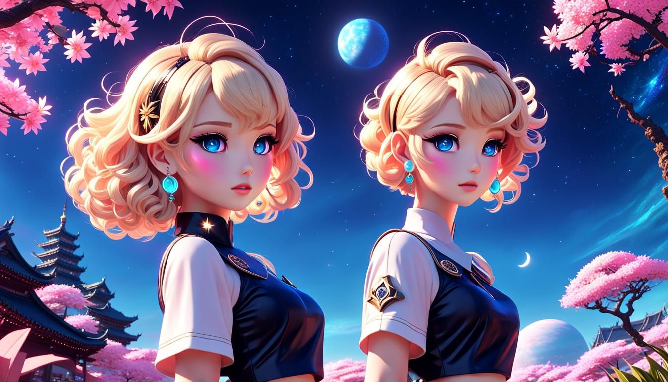 Anime Girl with Blonde Hair on Alien Planet
