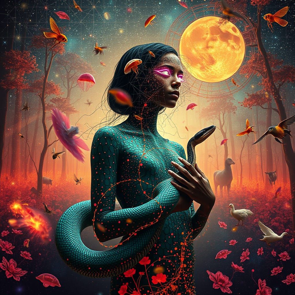 Surreal Bio-Art Collage of Woman in Trance