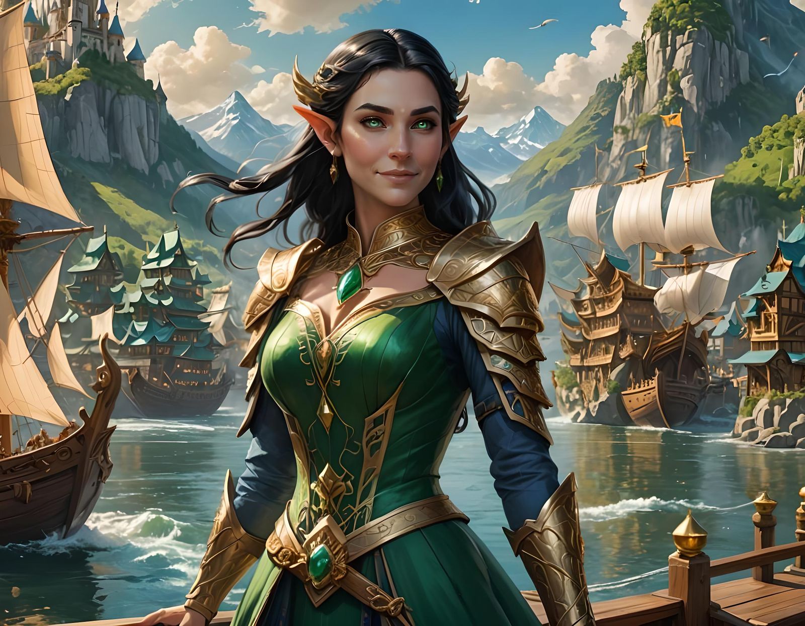 Elf Queen on Golden River: Fantasy Art