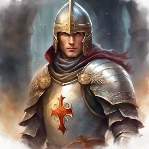 Crusader Knight Portrait in Watercolor Style
